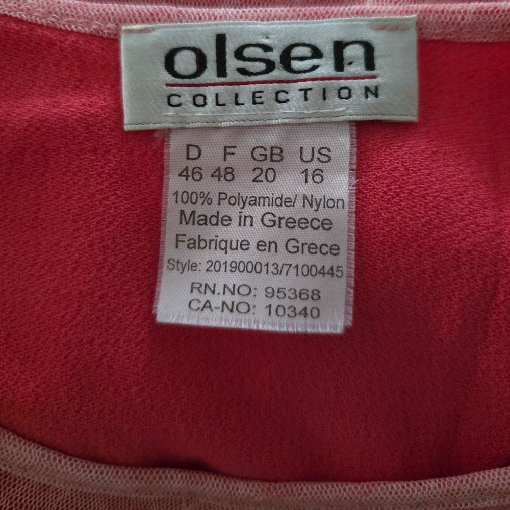 Y2K Olsen Pink Floral Mesh Long Sleeve Scoop-Back Blouse Stretchy 16 XL - Picture 6 of 7